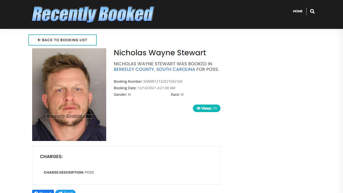 Recent Booking / Mugshot for Nicholas Wayne Stewart in ...